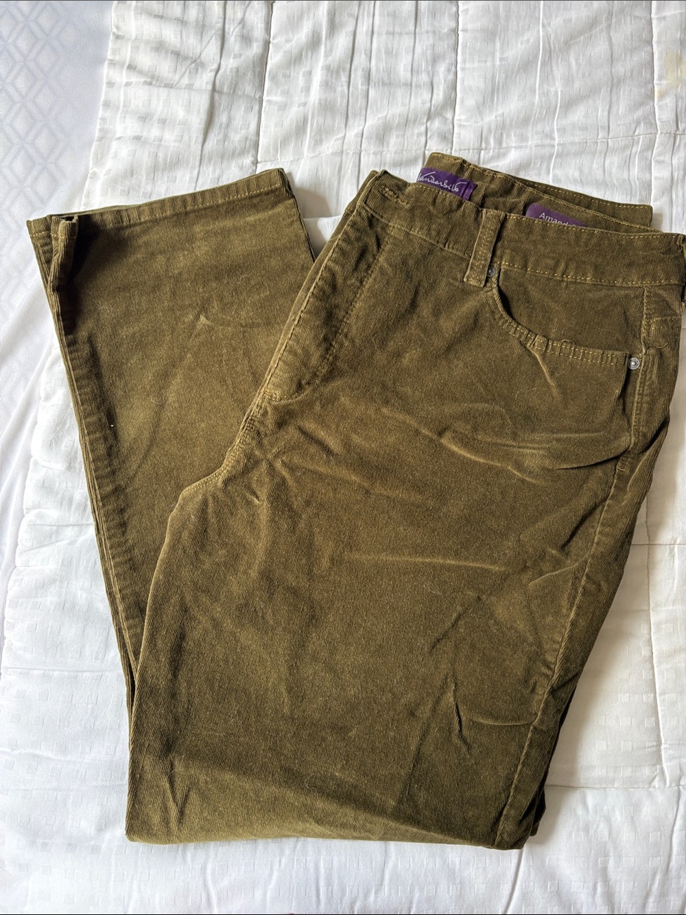 Gloria Vanderbilt Straight Leg Corduroy Pants in Olive